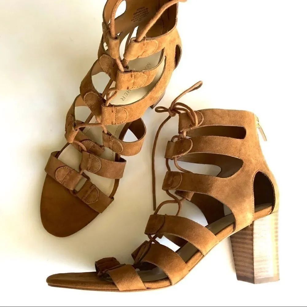 MARC FISCHER SUEDE LACE-UP BLOCK HEEL SANDAL